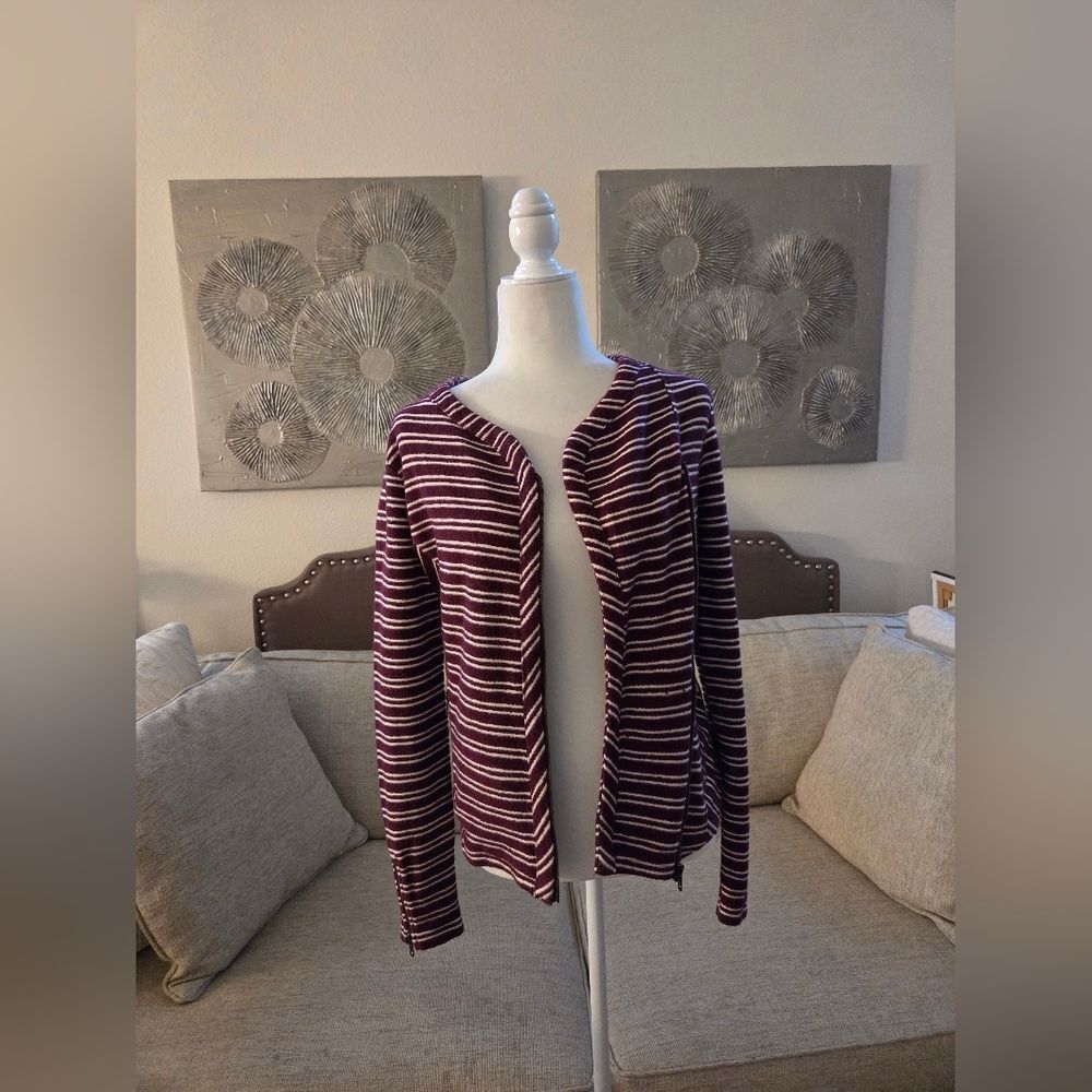 ✨LUCKY BRAND✨ Striped Moto Terry Asymmetrical Zip Jacket - [XS] - Picture 2 of 12
